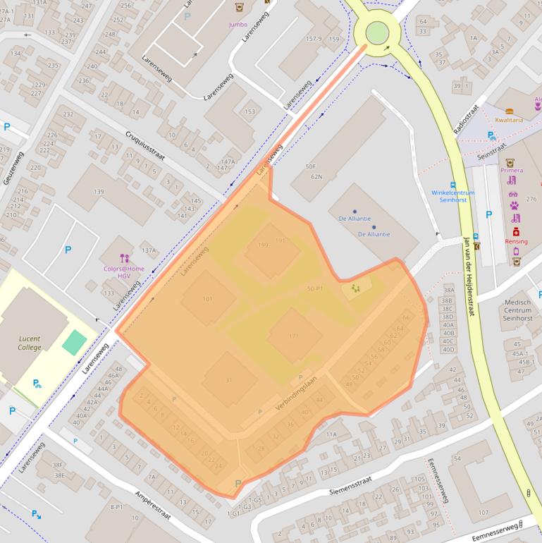 Kaart van postcodegebied 1221CD.