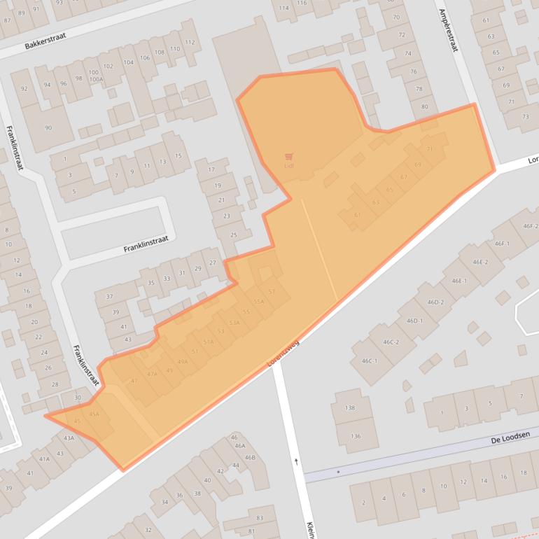 Kaart van postcodegebied 1221EE.