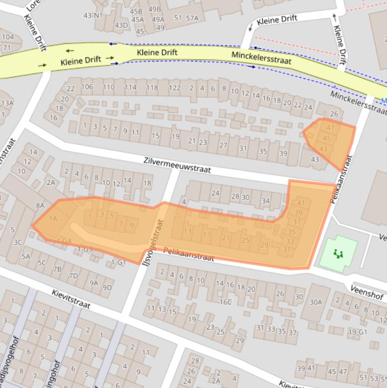 Kaart van postcodegebied 1221KM.