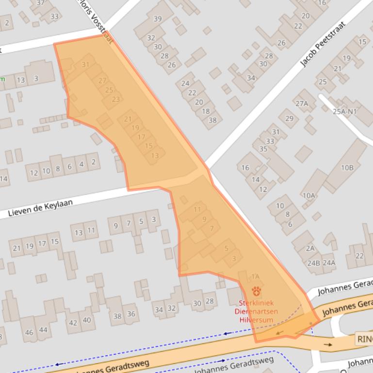 Kaart van postcodegebied 1222HB.