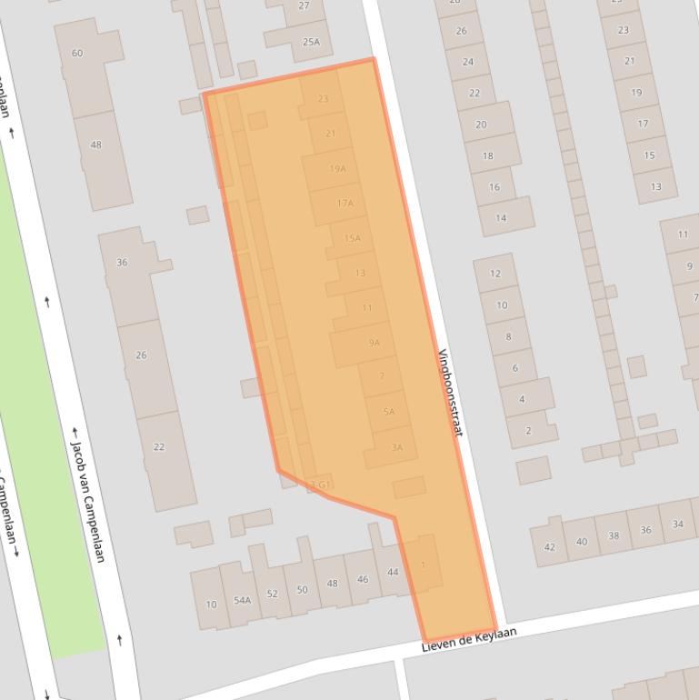 Kaart van postcodegebied 1222JE.