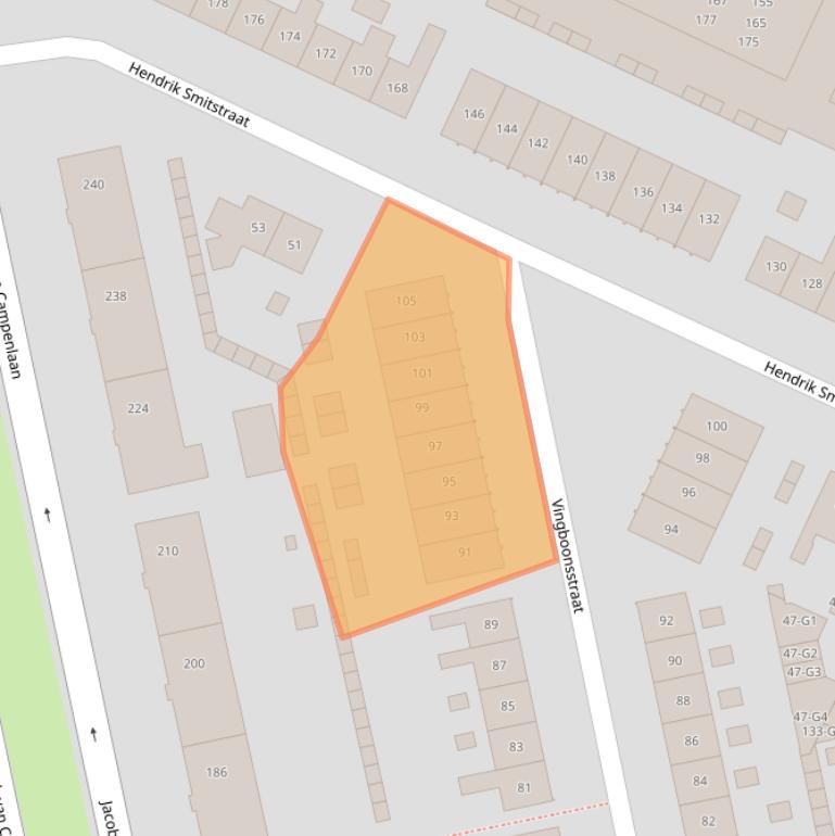 Kaart van postcodegebied 1222JJ.