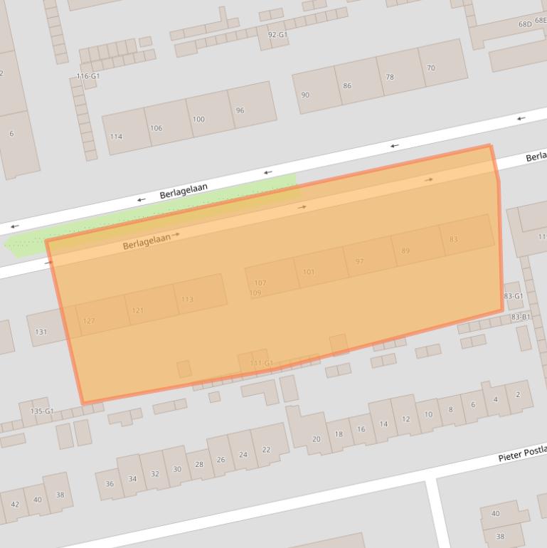 Kaart van postcodegebied 1222JR.