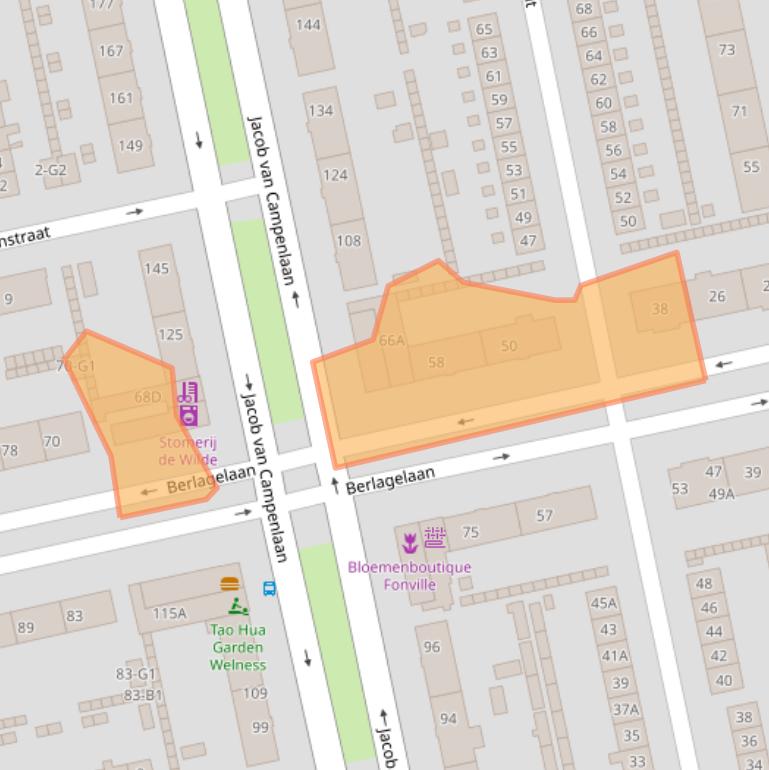 Kaart van postcodegebied 1222JZ.
