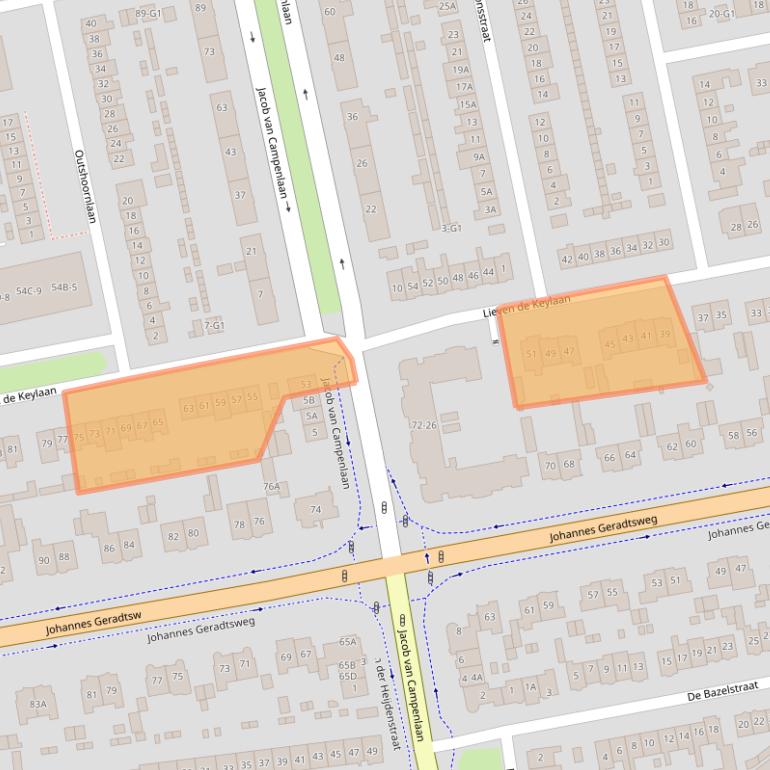 Kaart van postcodegebied 1222LD.