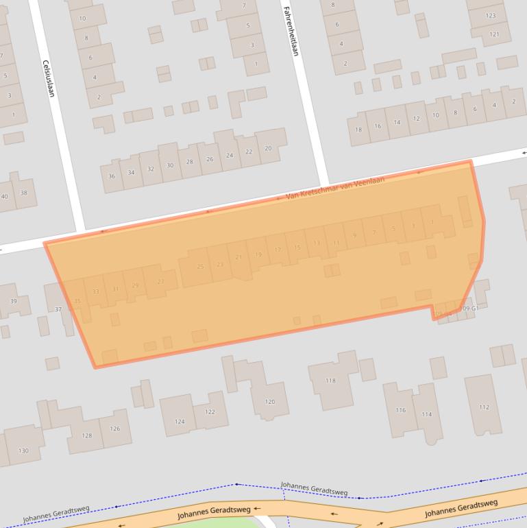 Kaart van postcodegebied 1222LV.