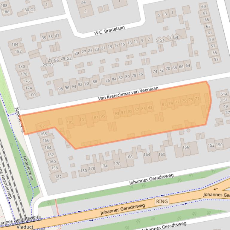 Kaart van postcodegebied 1222LX.