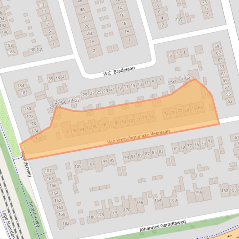Kaart van postcodegebied 1222NB.