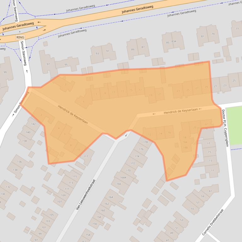 Kaart van postcodegebied 1222NE.