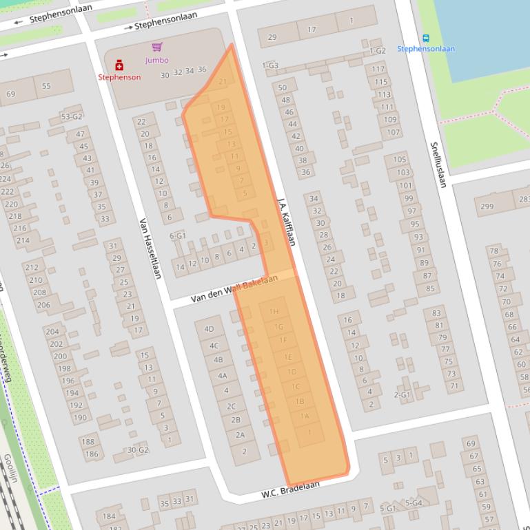 Kaart van postcodegebied 1222NZ.