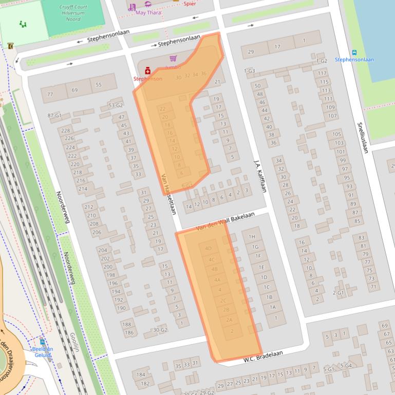 Kaart van postcodegebied 1222PD.