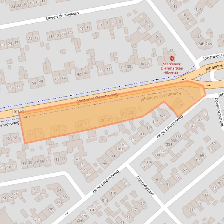 Kaart van postcodegebied 1222PL.