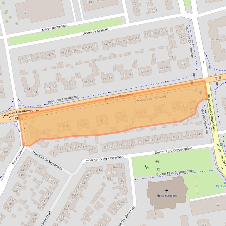 Kaart van postcodegebied 1222PN.