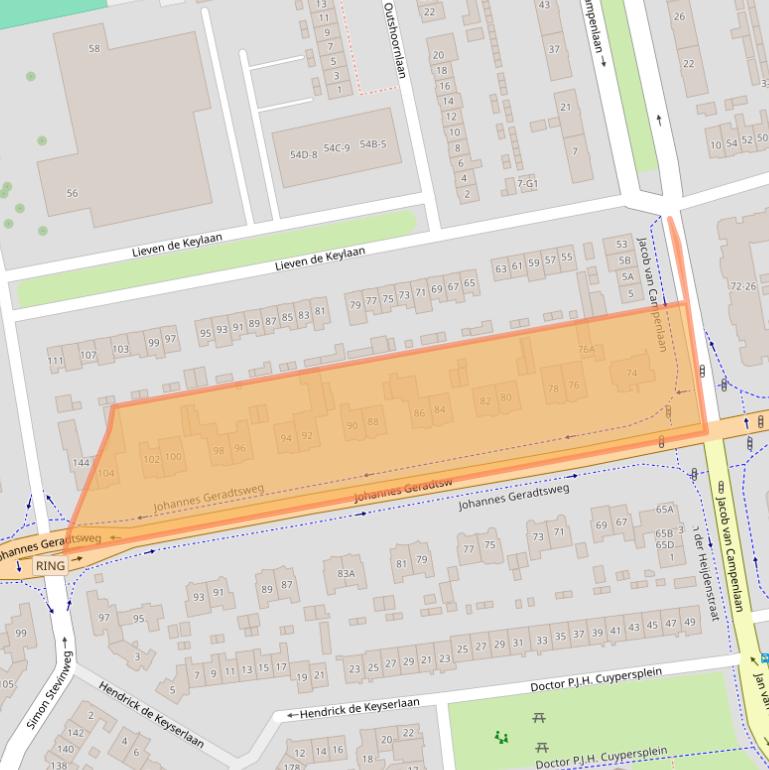 Kaart van postcodegebied 1222PX.