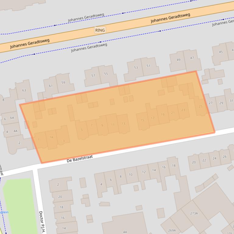 Kaart van postcodegebied 1222RG.