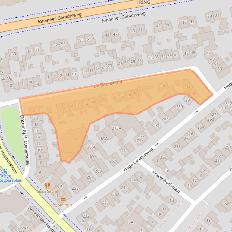 Kaart van postcodegebied 1222RJ.