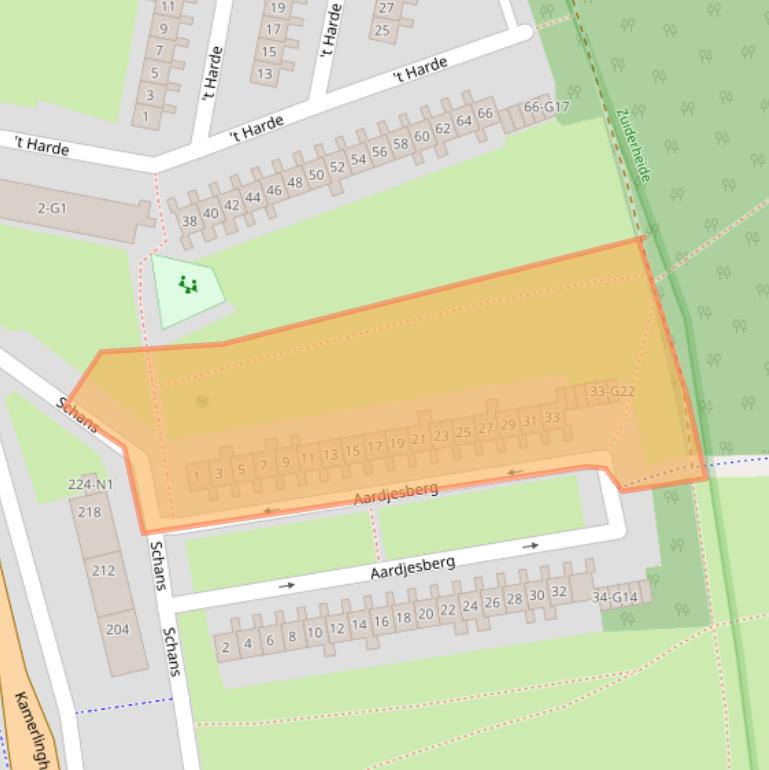 Kaart van postcodegebied 1223KL.