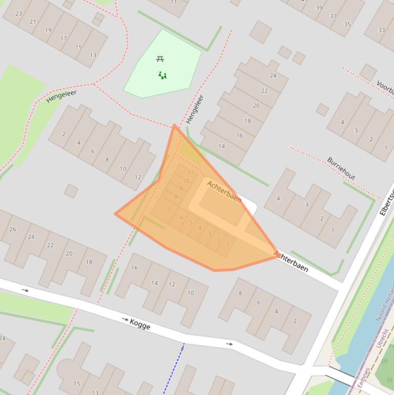 Kaart van postcodegebied 1261VH.