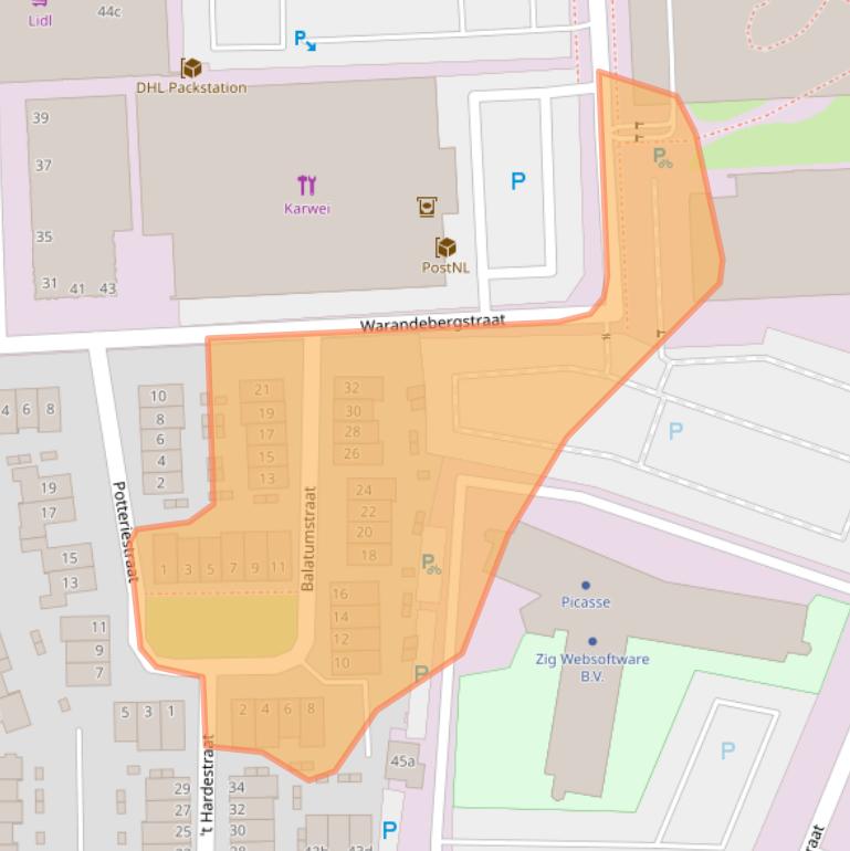 Kaart van postcodegebied 1271ZE.