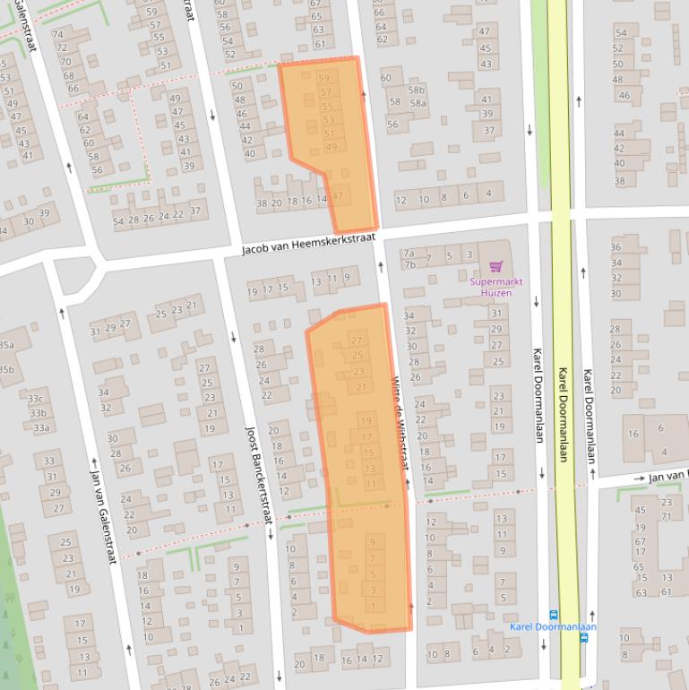 Kaart van postcodegebied 1272BK.