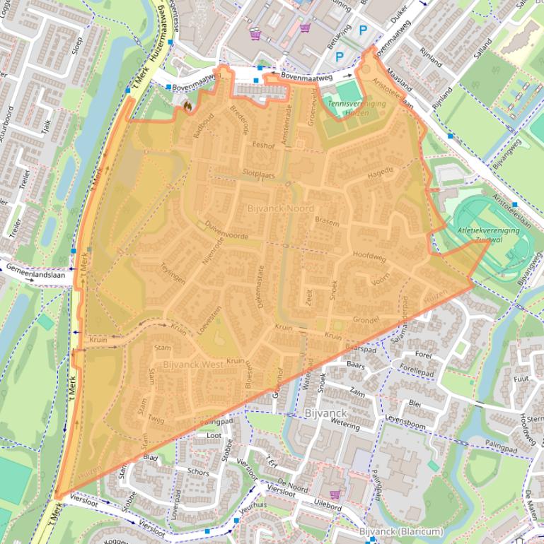 Kaartafbeelding, ingezoomd op postcodegebied 1275.