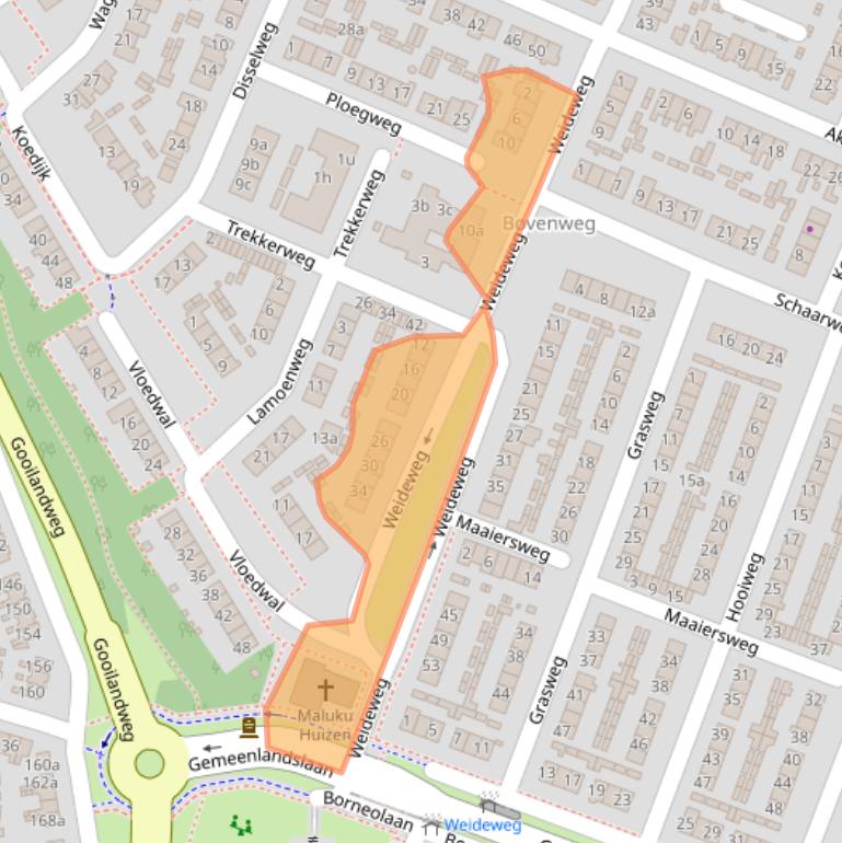Kaart van postcodegebied 1276AC.