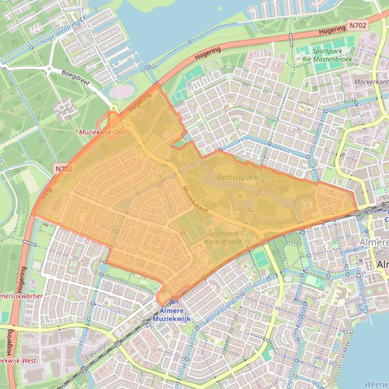 Kaart van postcodegebied 1312.