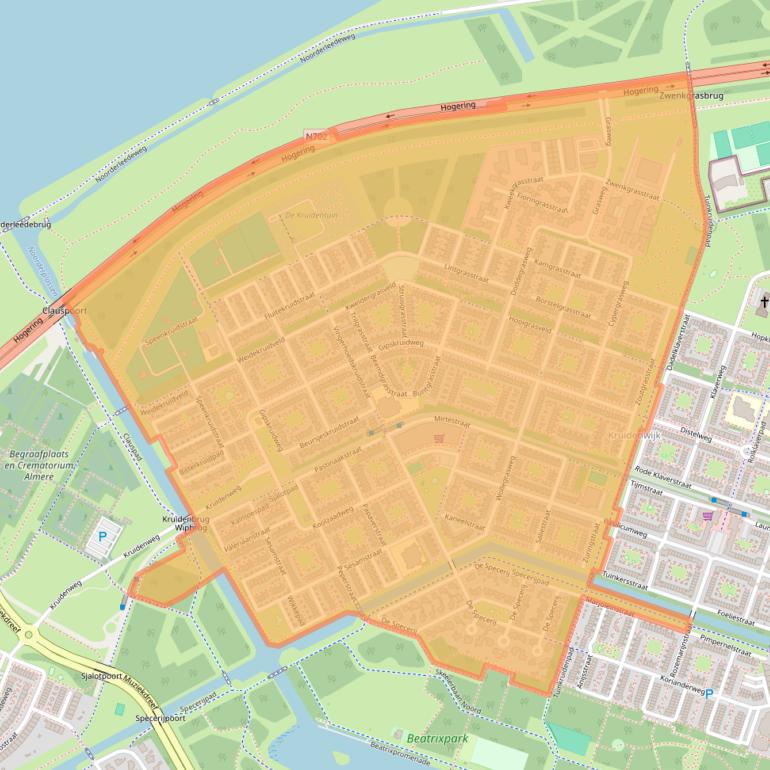 Kaart van postcodegebied 1313.