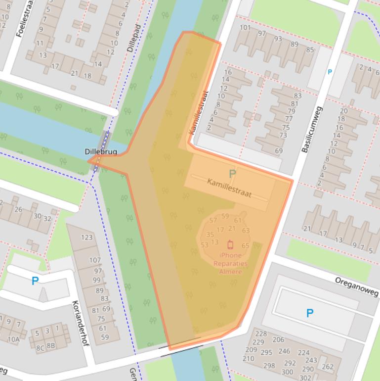 Kaart van postcodegebied 1314JT.