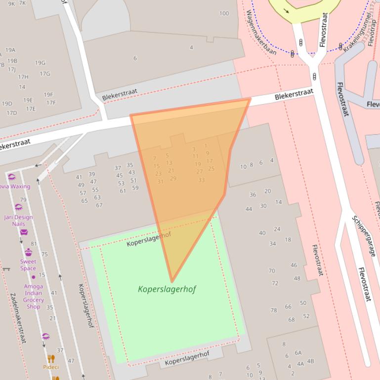 Kaart van postcodegebied 1315AA.