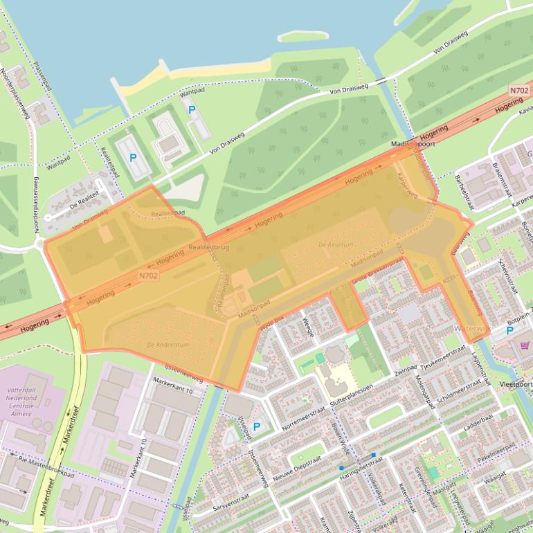 Kaart van postcodegebied 1316KG.