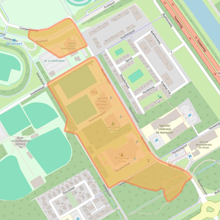 Kaart van postcodegebied 1318EE.