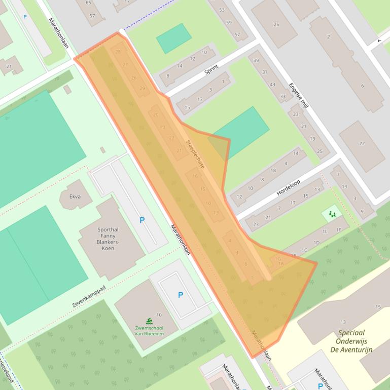 Kaart van postcodegebied 1318EK.