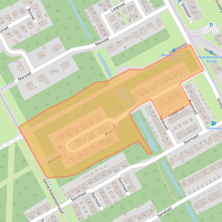 Kaart van postcodegebied 1319EW.