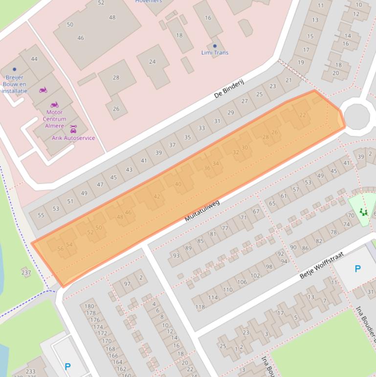 Kaart van postcodegebied 1321EB.