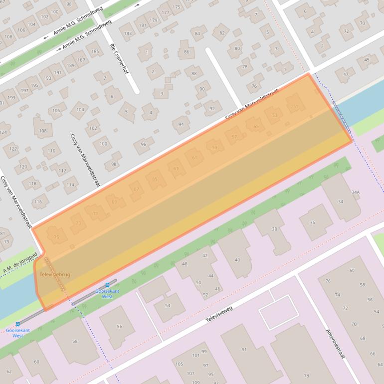 Kaart van postcodegebied 1321LL.