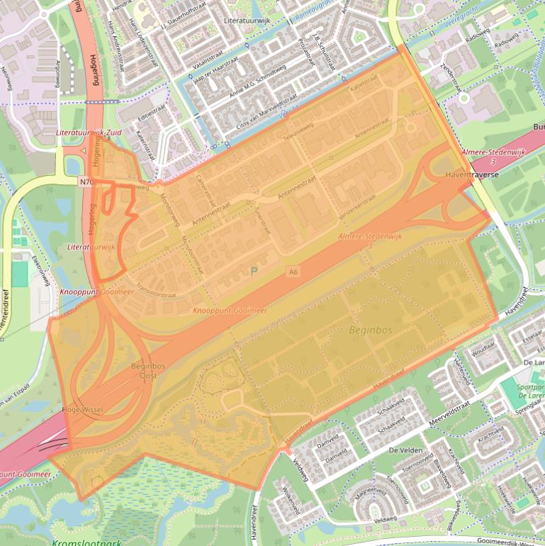 Kaart van postcodegebied 1322.