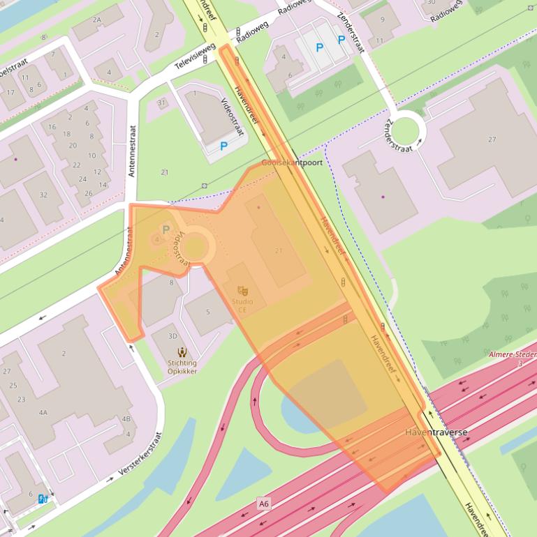 Kaart van postcodegebied 1322AA.