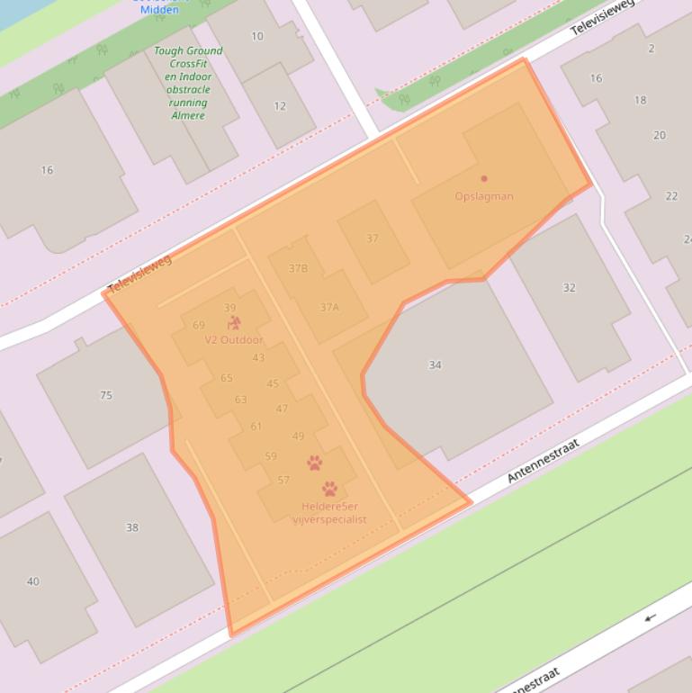 Kaart van postcodegebied 1322AJ.