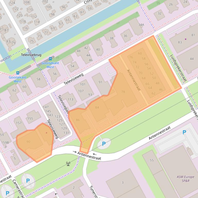 Kaart van postcodegebied 1322AS.