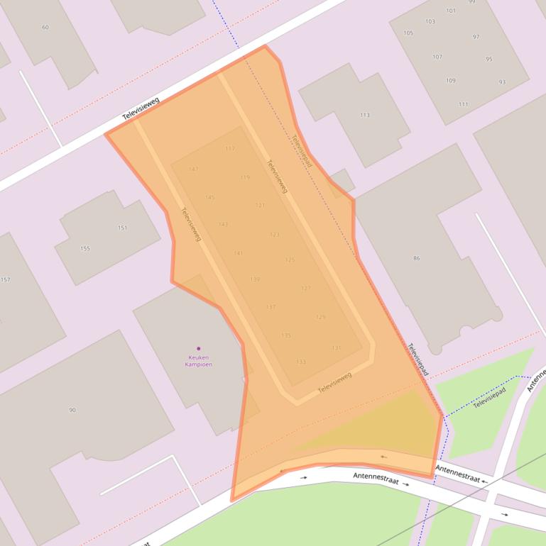 Kaart van postcodegebied 1322BE.