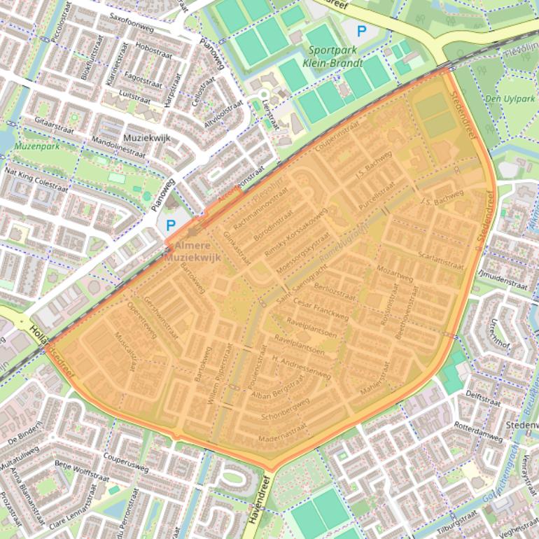 Kaart van postcodegebied 1323.