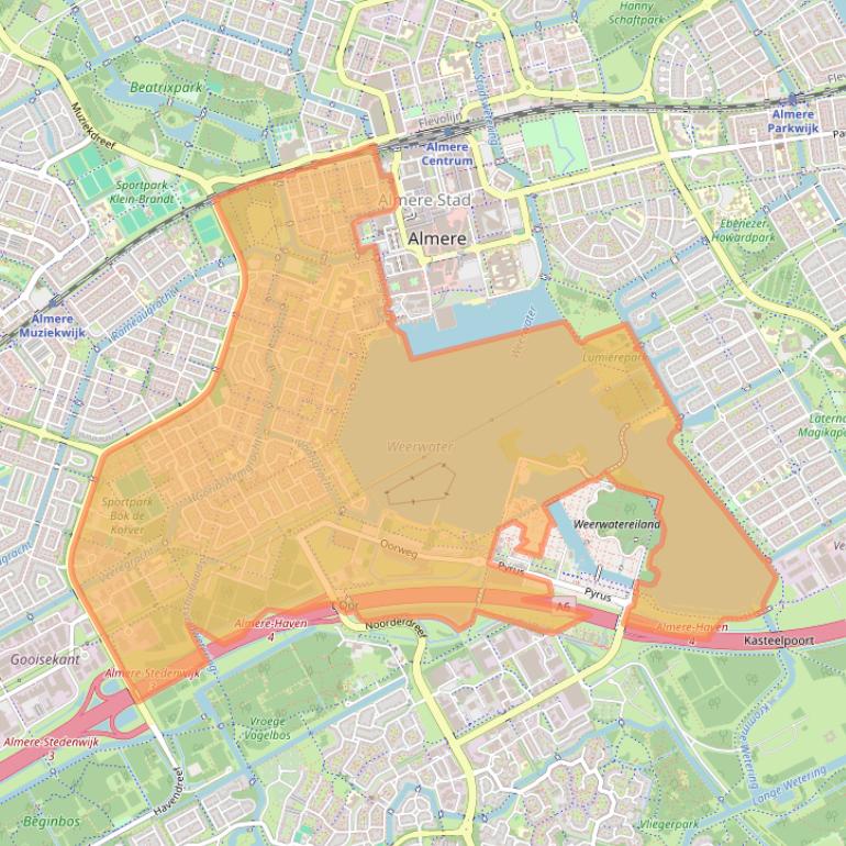 Kaartafbeelding, ingezoomd op postcodegebied 1324.