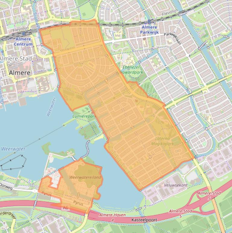 Kaart van postcodegebied 1325.