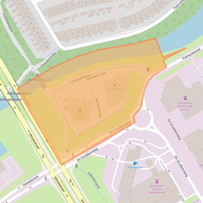 Kaart van postcodegebied 1327CA.