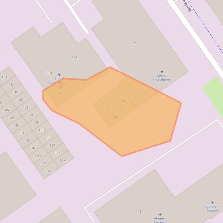 Kaart van postcodegebied 1332AS.