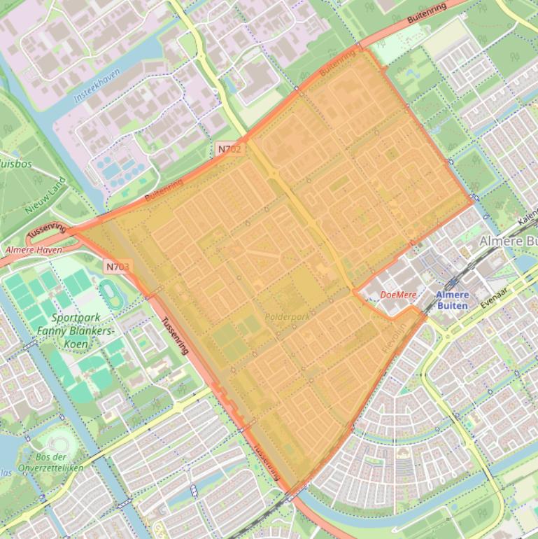 Kaartafbeelding, ingezoomd op postcodegebied 1333.