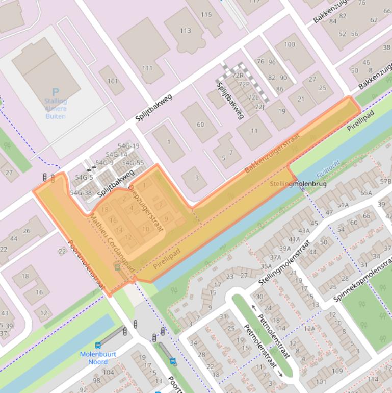 Kaart van postcodegebied 1333HE.