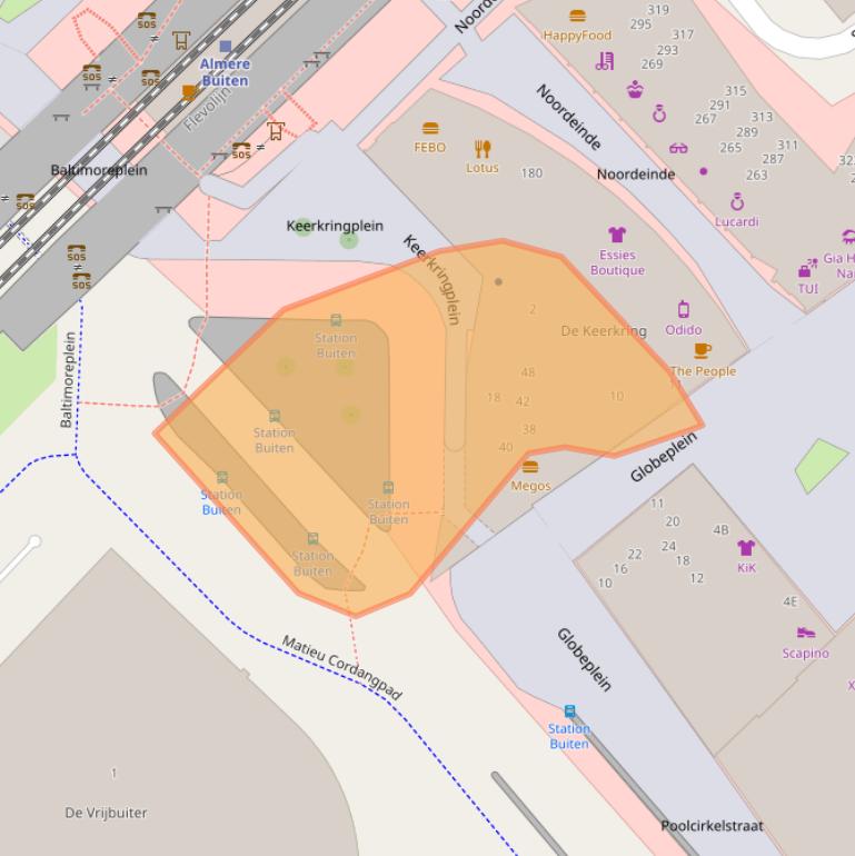 Kaart van postcodegebied 1334BS.