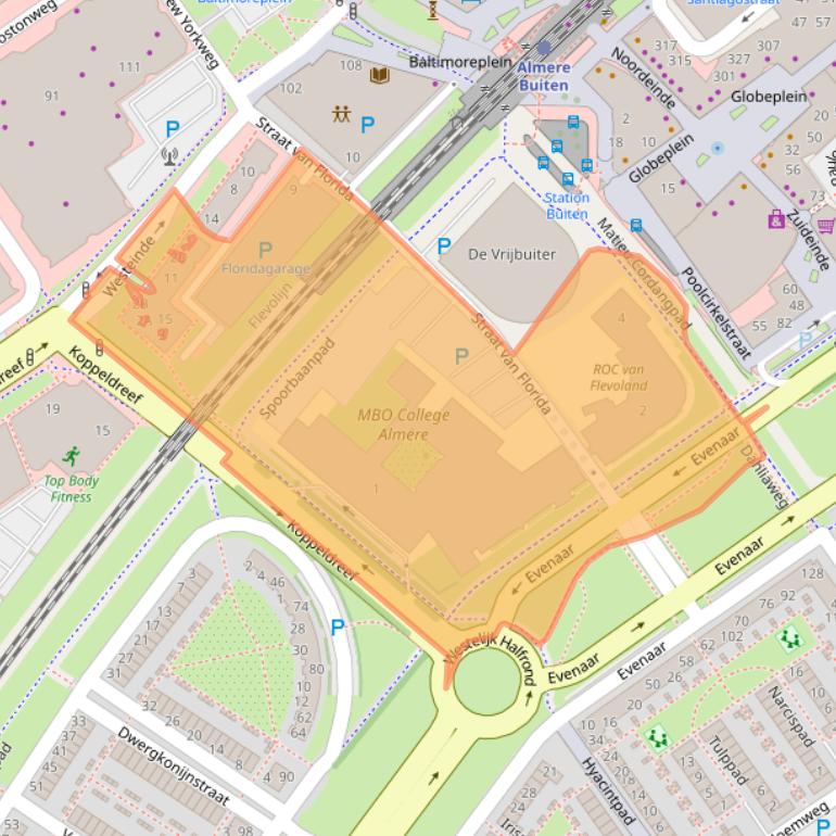 Kaart van postcodegebied 1334PA.